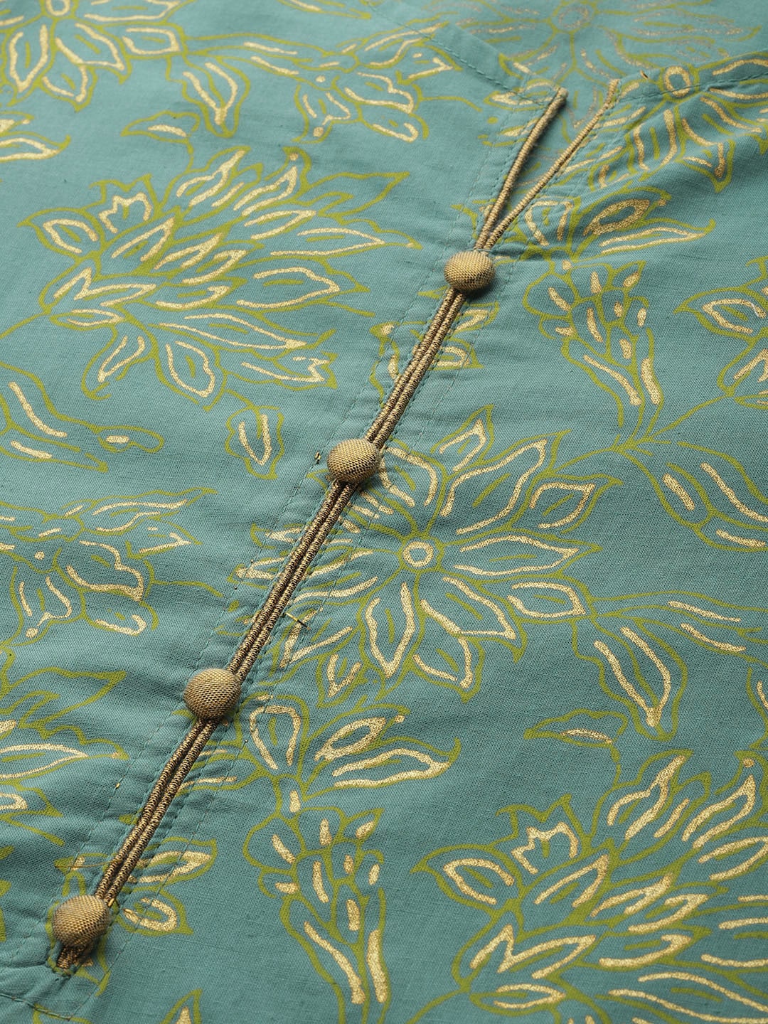 HERE&NOW Women Green & Golden Printed Straight Kurta - Distacart