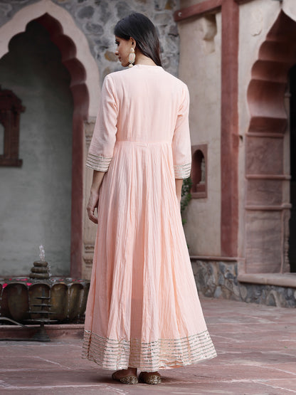 Juniper Women Peach Cotton Solid Flared Dress - Distacart