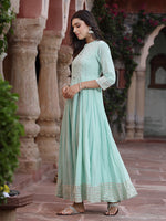 Thumbnail for Juniper Women Sky Blue Cotton Solid Flared Dress - Distacart