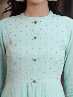 Thumbnail for Juniper Women Sky Blue Cotton Solid Flared Dress - Distacart