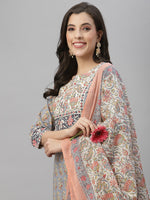Thumbnail for Juniper Women Grey Cotton Embroidered Straight Kurta Pant Dupatta Set - Distacart