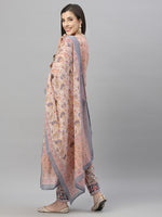 Thumbnail for Juniper Women Peach Cotton Embroidered Straight Kurta Pant Dupatta Set - Distacart