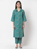 Thumbnail for Myshka Women's Green Cotton Printed Half Sleeve Casual Kurta & Pant Set