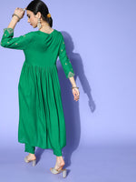 Thumbnail for Sangria Women Green Yoke Design Empire Kurta with Trousers - Distacart