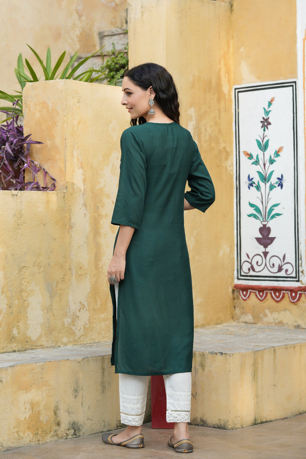 Juniper Green Rayon Festive Wear Embroidered Straight Kurta - Distacart