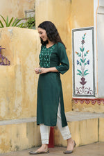 Thumbnail for Juniper Green Rayon Festive Wear Embroidered Straight Kurta - Distacart