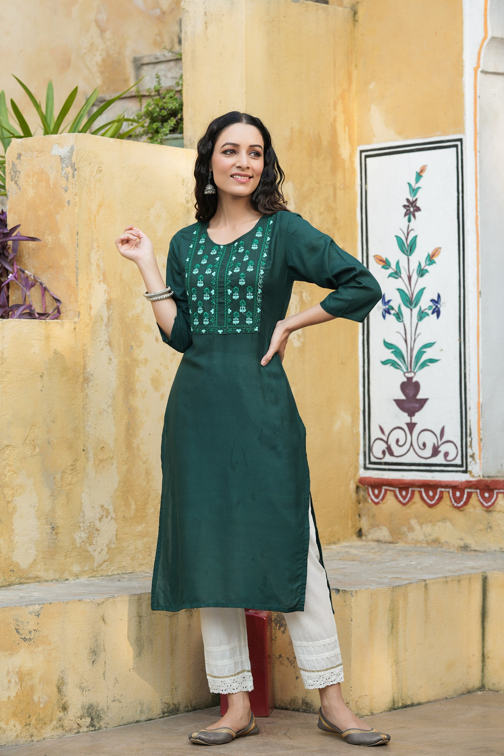 Juniper Green Rayon Festive Wear Embroidered Straight Kurta - Distacart
