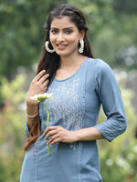 Thumbnail for Juniper Women Grey Rayon Festive Wear Embroidered Straight Kurta - Distacart