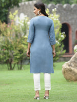Thumbnail for Juniper Women Grey Rayon Festive Wear Embroidered Straight Kurta - Distacart