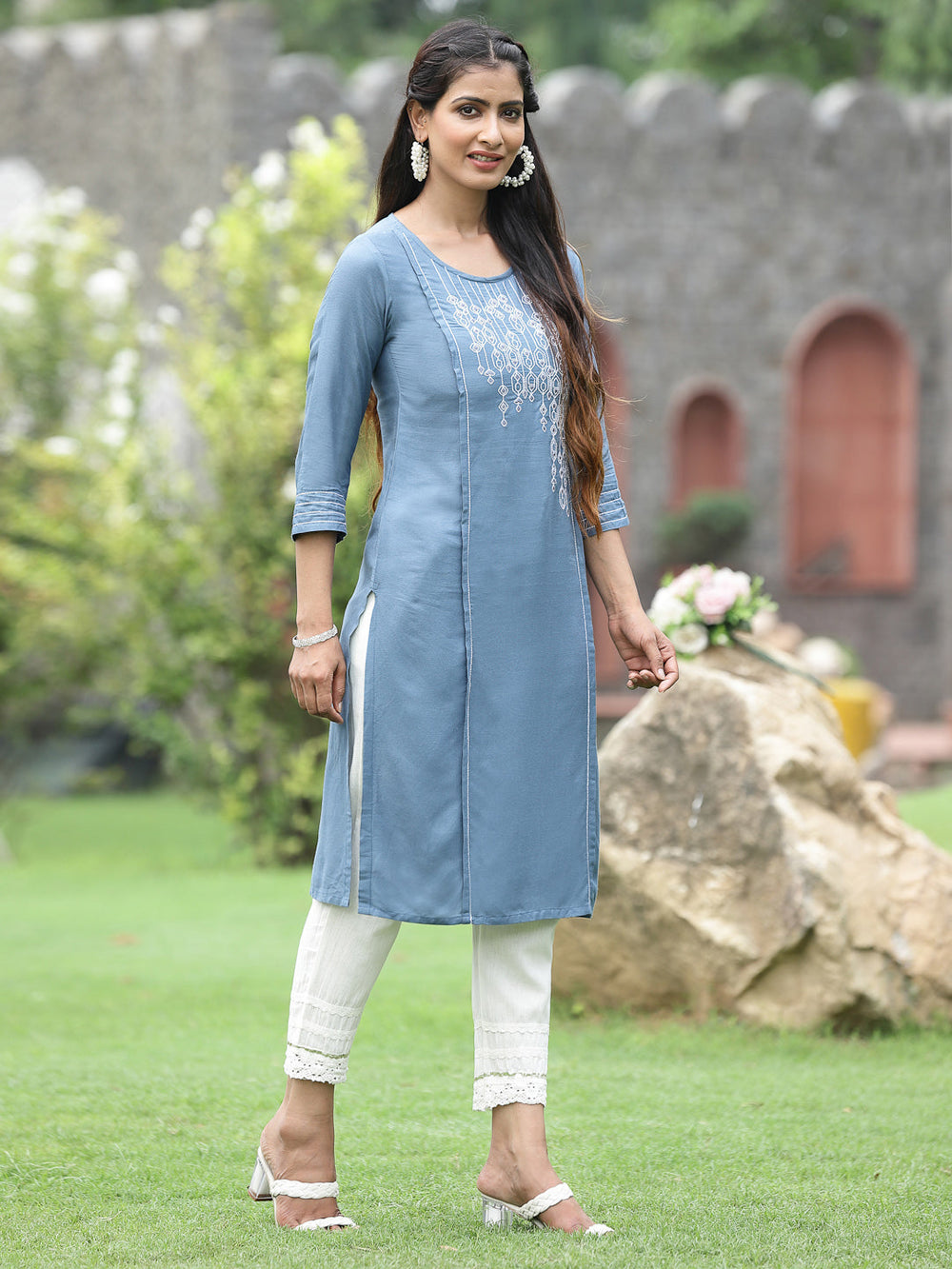 Juniper Women Grey Rayon Festive Wear Embroidered Straight Kurta - Distacart