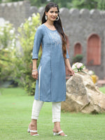 Thumbnail for Juniper Women Grey Rayon Festive Wear Embroidered Straight Kurta - Distacart