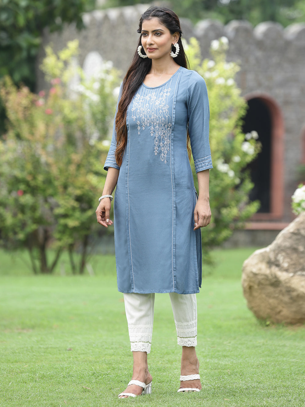 Juniper Women Grey Rayon Festive Wear Embroidered Straight Kurta - Distacart