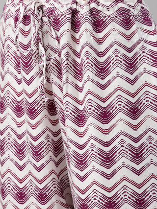 Biba Women Off-White & Magenta Printed Kurta with Palazzos - Distacart