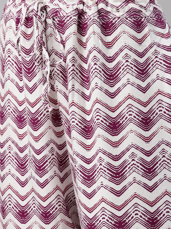 Biba Women Off-White & Magenta Printed Kurta with Palazzos - Distacart