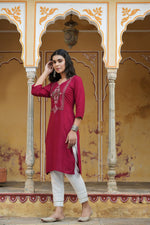Thumbnail for Juniper Maroon Rayon Festive Wear Embroidered Straight Kurta - Distacart