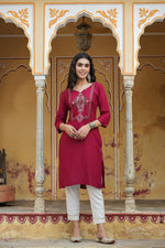 Thumbnail for Juniper Maroon Rayon Festive Wear Embroidered Straight Kurta - Distacart