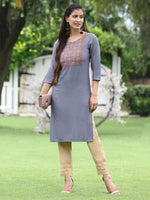 Thumbnail for Juniper Women Blue Rayon Festive Wear Embroidered Straight Kurta - Distacart
