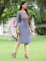 Thumbnail for Juniper Women Blue Rayon Festive Wear Embroidered Straight Kurta - Distacart