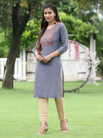 Thumbnail for Juniper Women Blue Rayon Festive Wear Embroidered Straight Kurta - Distacart