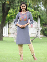 Thumbnail for Juniper Women Blue Rayon Festive Wear Embroidered Straight Kurta - Distacart