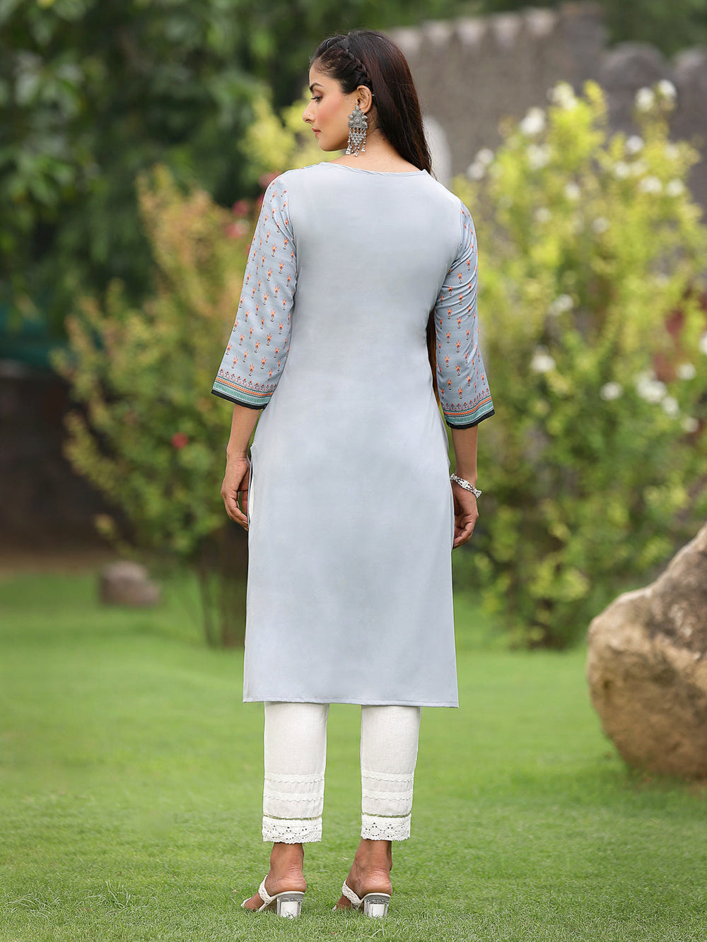 Juniper Women Grey Crepe Casual Wear Digital Printed Straight Kurta - Distacart