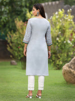 Thumbnail for Juniper Women Grey Crepe Casual Wear Digital Printed Straight Kurta - Distacart
