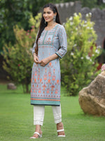 Thumbnail for Juniper Women Grey Crepe Casual Wear Digital Printed Straight Kurta - Distacart