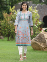 Thumbnail for Juniper Women Grey Crepe Casual Wear Digital Printed Straight Kurta - Distacart