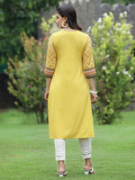 Thumbnail for Juniper Women Yellow Crepe Casual Wear Digital Printed Straight Kurta - Distacart