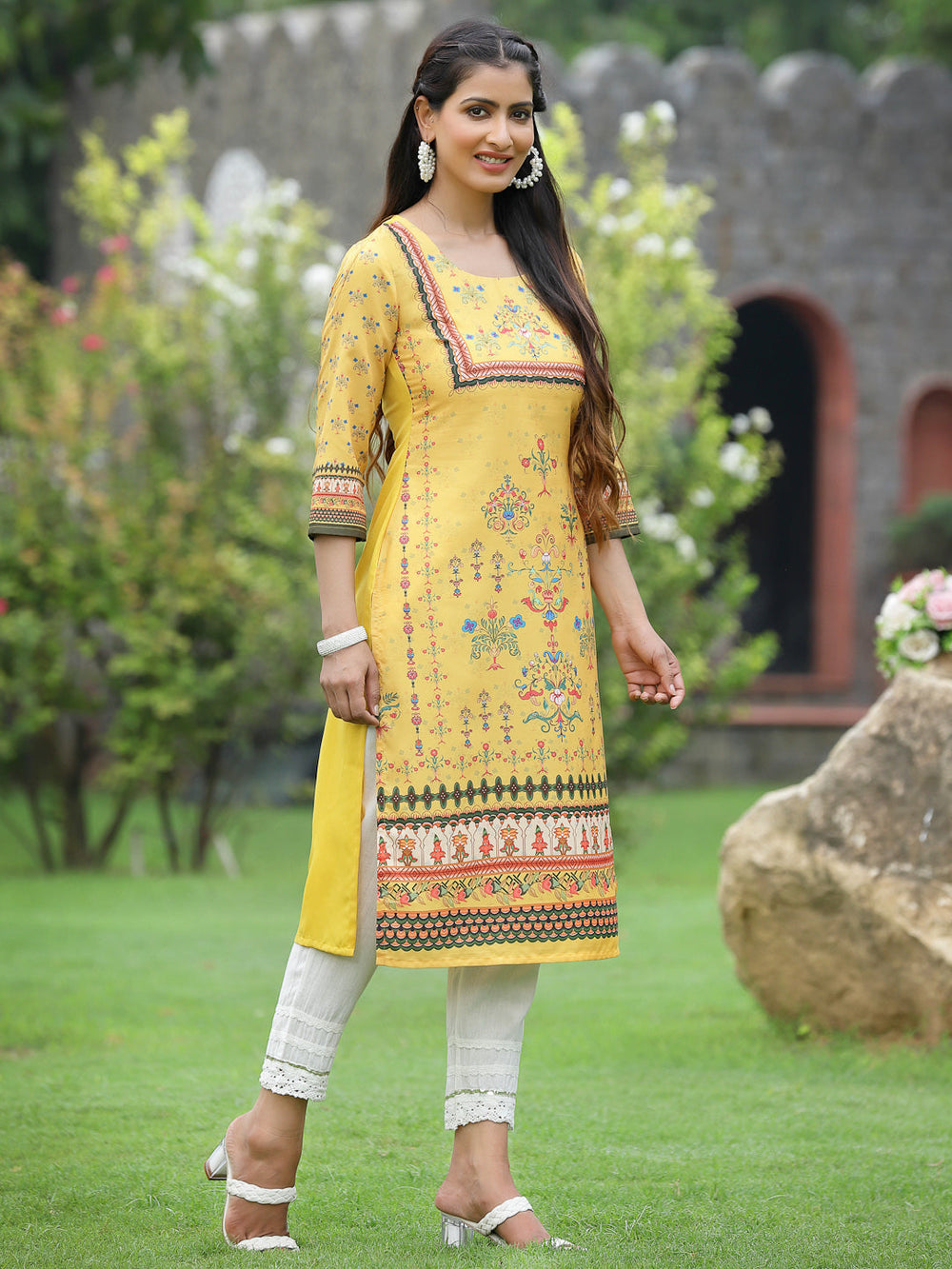 Juniper Women Yellow Crepe Casual Wear Digital Printed Straight Kurta - Distacart