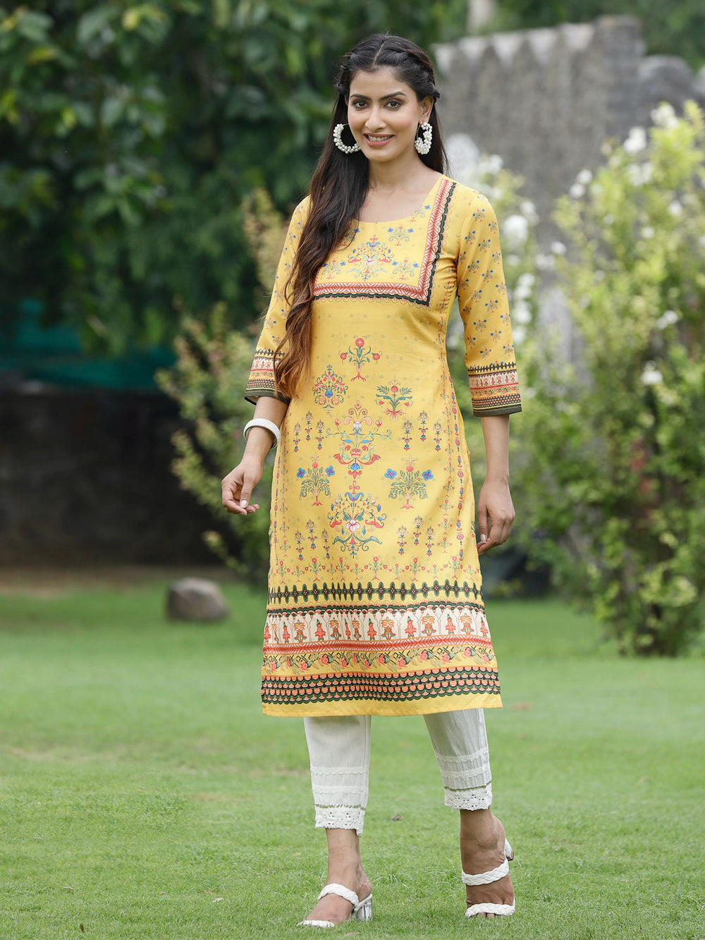 Juniper Women Yellow Crepe Casual Wear Digital Printed Straight Kurta - Distacart