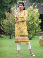 Thumbnail for Juniper Women Yellow Crepe Casual Wear Digital Printed Straight Kurta - Distacart