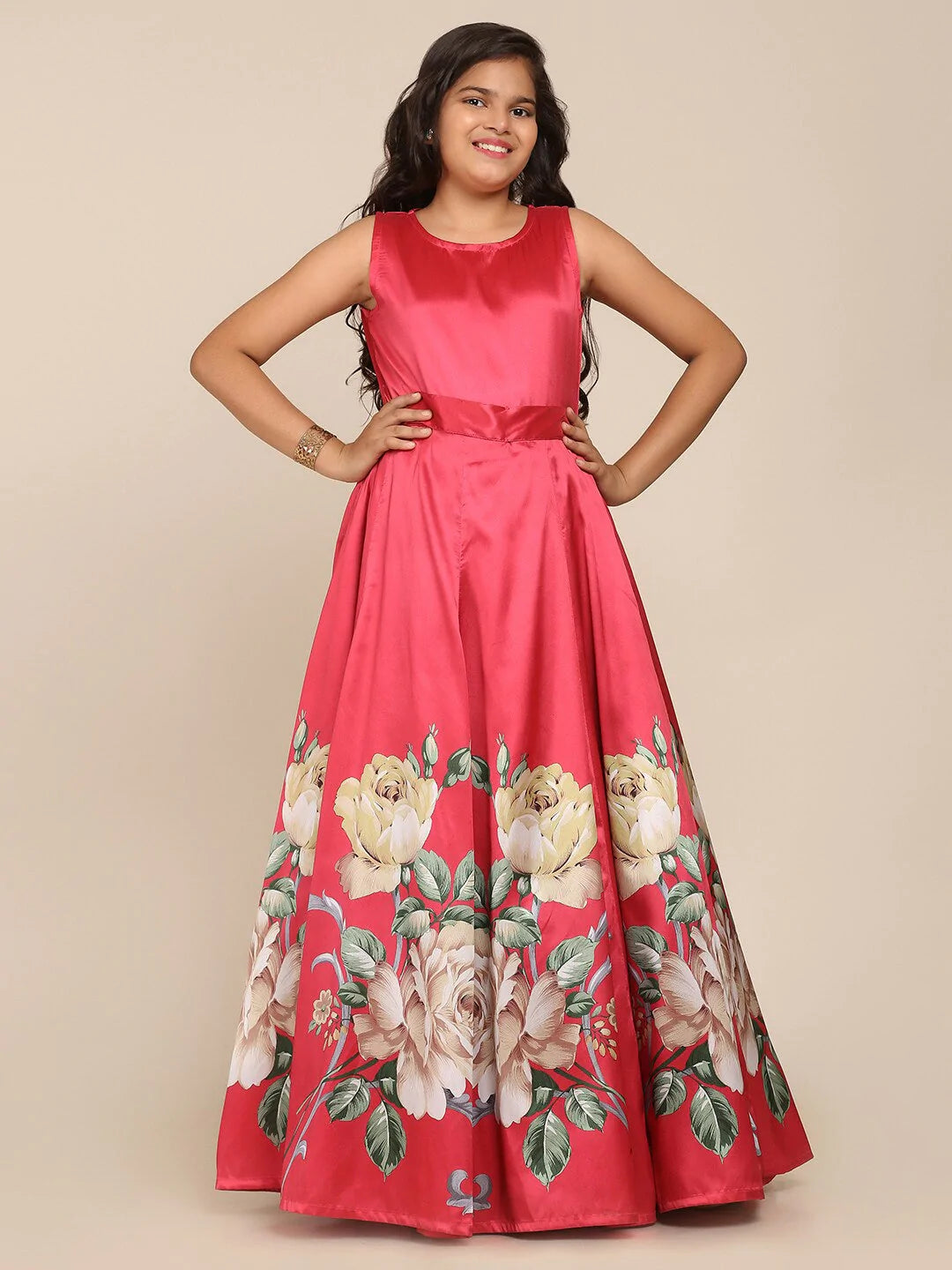 NOZ2TOZ Coral Floral Maxi Dress For Girls - Distacart