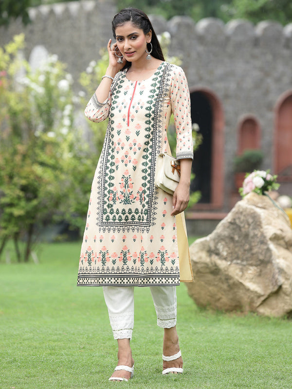 Juniper Women Off-White Crepe Casual Wear Digital Printed Straight Kurta - Distacart