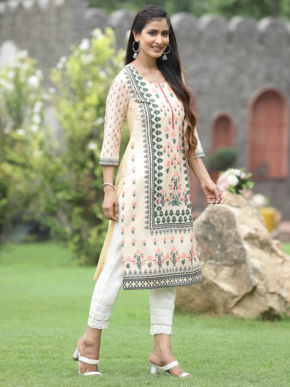 Juniper Women Off-White Crepe Casual Wear Digital Printed Straight Kurta - Distacart