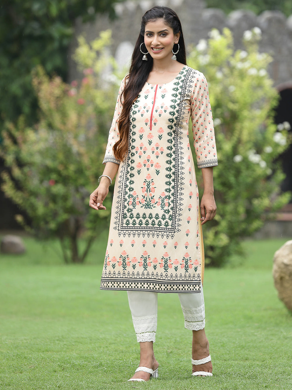 Juniper Women Off-White Crepe Casual Wear Digital Printed Straight Kurta - Distacart