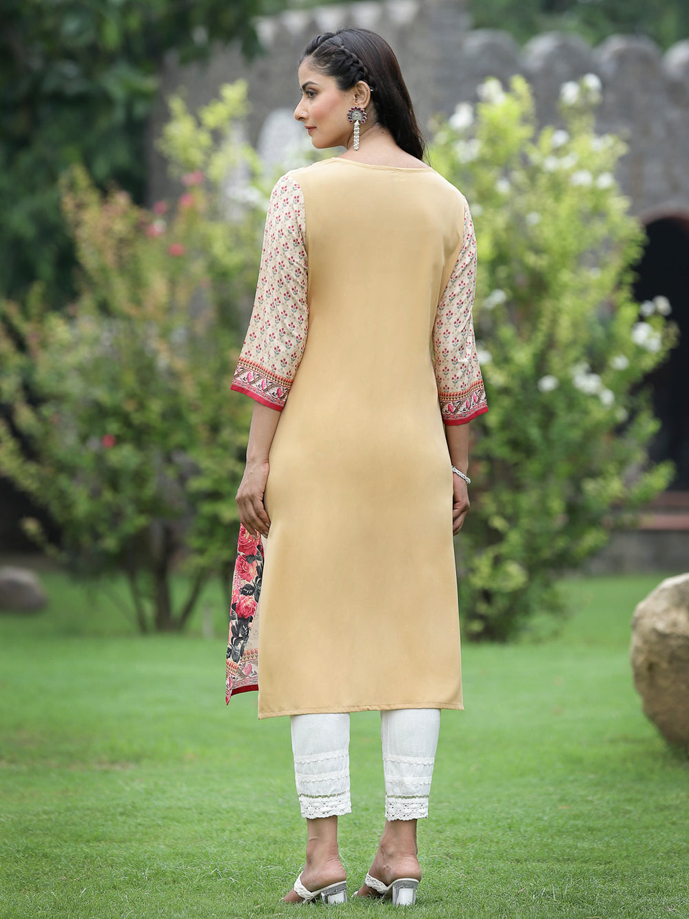 Juniper Women Beige Crepe Casual Wear Digital Printed Straight Kurta - Distacart
