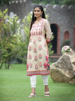 Thumbnail for Juniper Women Beige Crepe Casual Wear Digital Printed Straight Kurta - Distacart