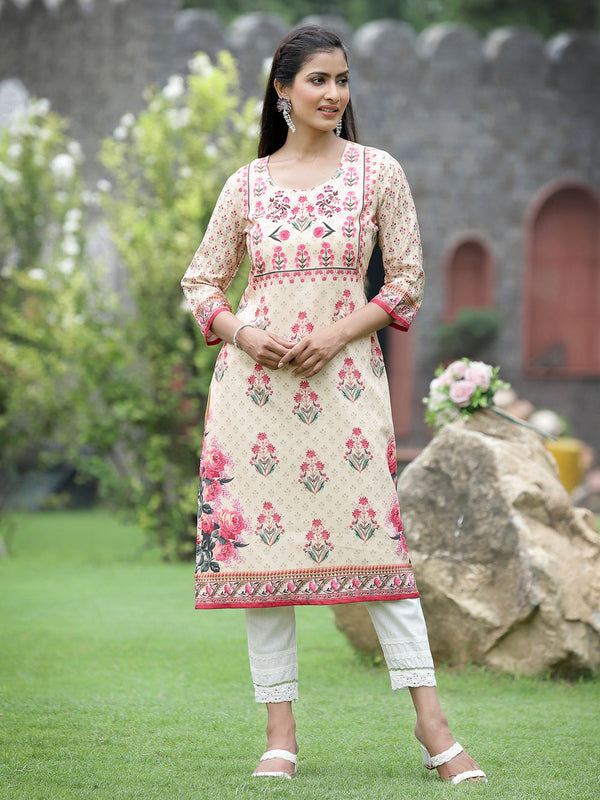 Juniper Women Beige Crepe Casual Wear Digital Printed Straight Kurta - Distacart
