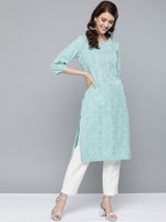 Thumbnail for HERE&NOW Women Green & White Bandhani Print Straight Kurta - Distacart