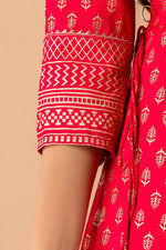 Thumbnail for Juniper Fuchsia Rayon Festive Wear Foil Printed A-Line Long Dress - Distacart
