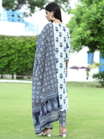 Thumbnail for Juniper Women's Blue Cotton Cambric Festive Printed Kurta Set - Distacart