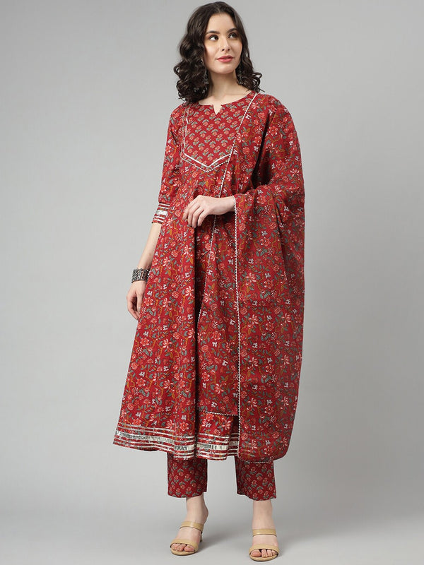 Kalini Floral Printed Regular Pure Cotton Kurta with Trousers & Dupatta - Distacart