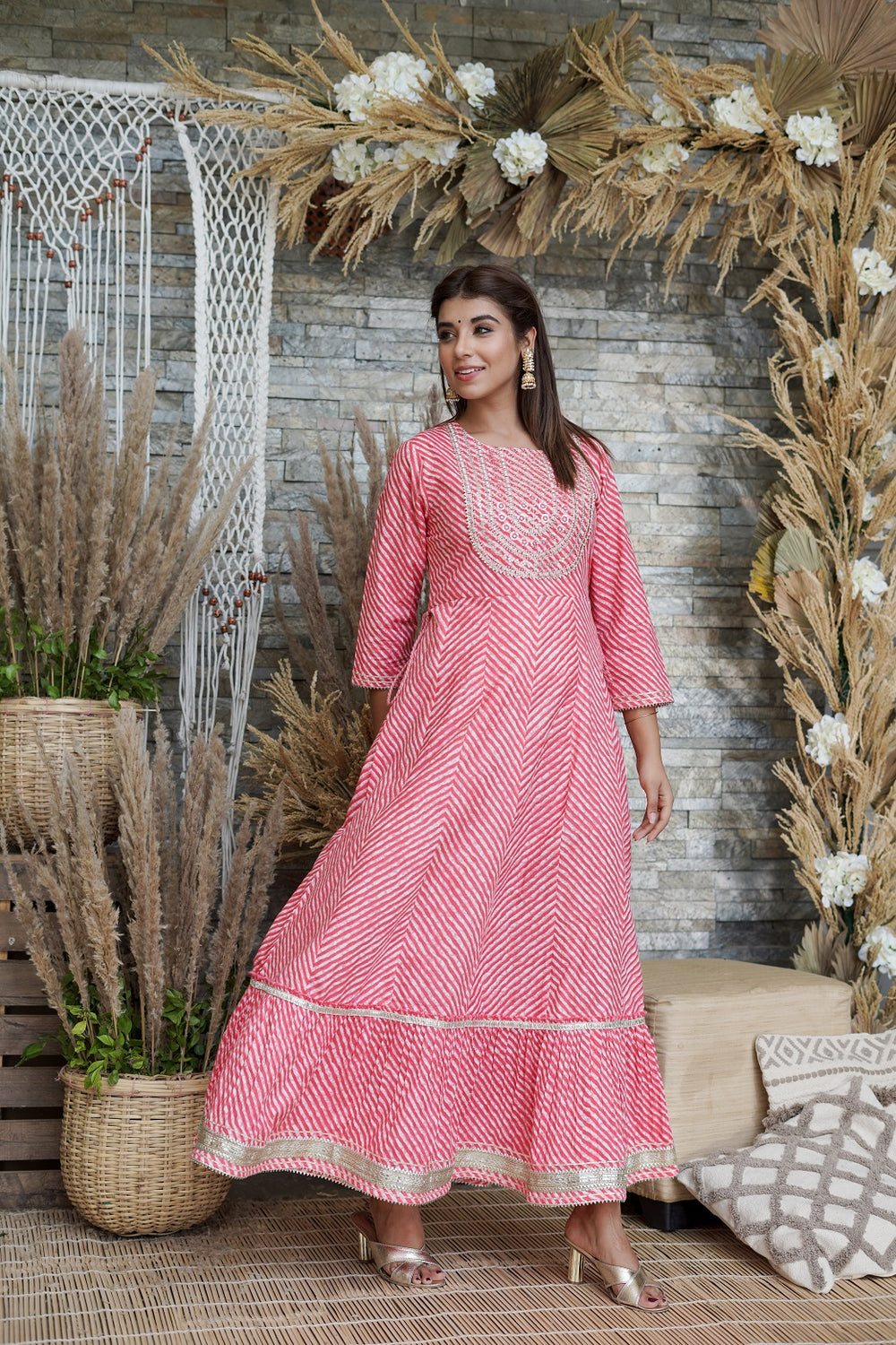 Juniper Women's Pink Printed Flared Cotton Cambric Dress - Distacart