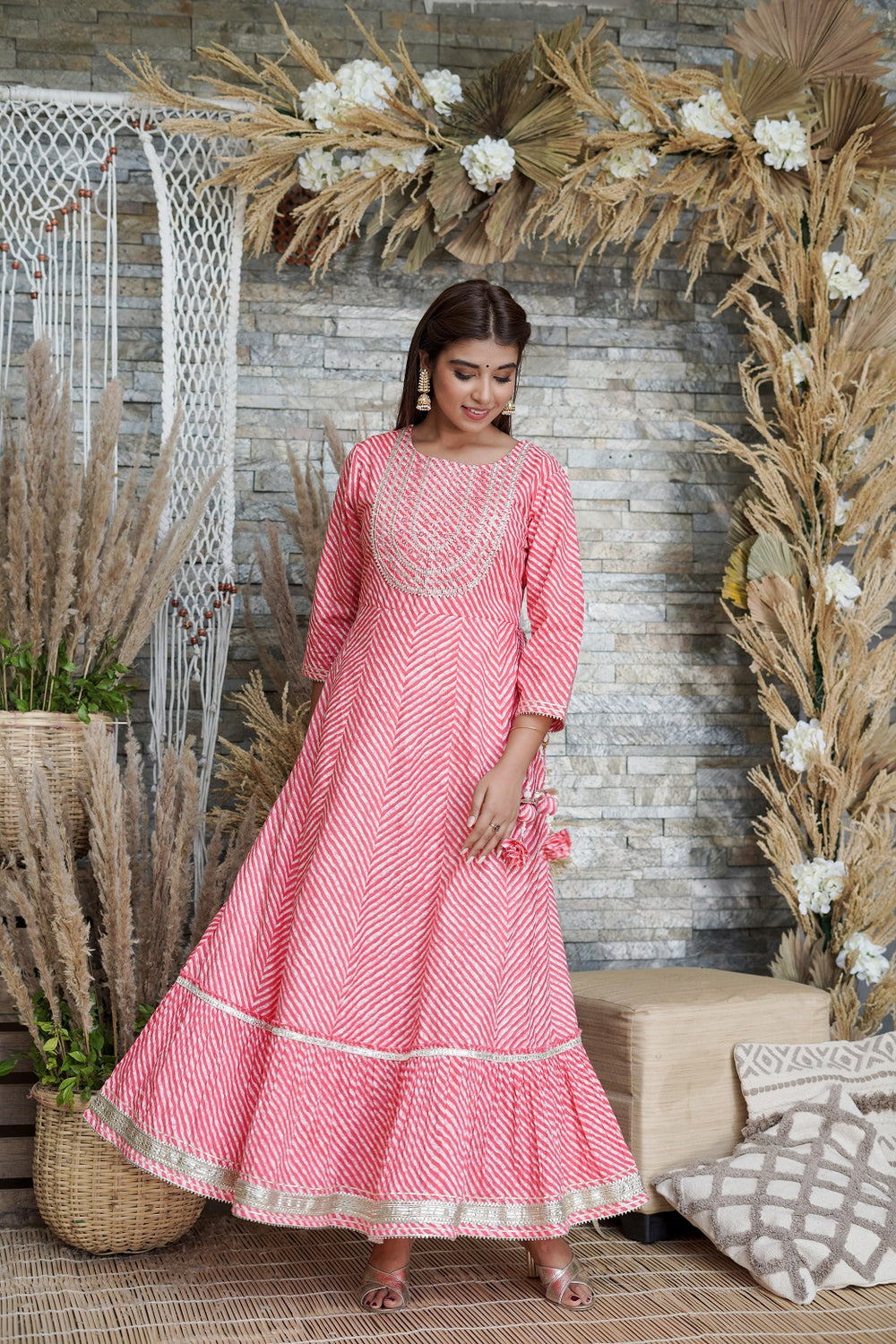 Juniper Women's Pink Printed Flared Cotton Cambric Dress - Distacart