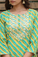 Thumbnail for Juniper Women's Cotton Cambric Green Printed Flared Festive Long Dress - Distacart