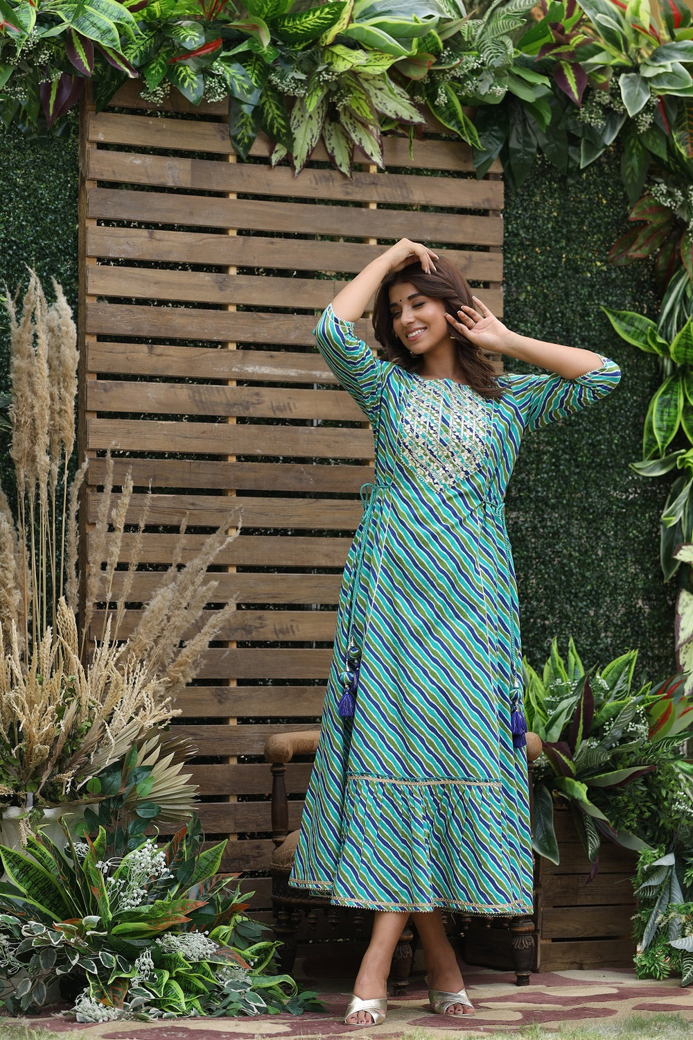Juniper Women's Cotton Cambric Blue Printed Flared Festive Long Dress - Distacart