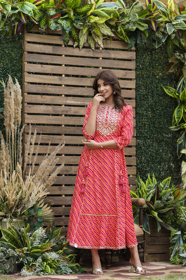 Juniper Women's Cotton Cambric Red Printed Flared Festive Long Dress - Distacart