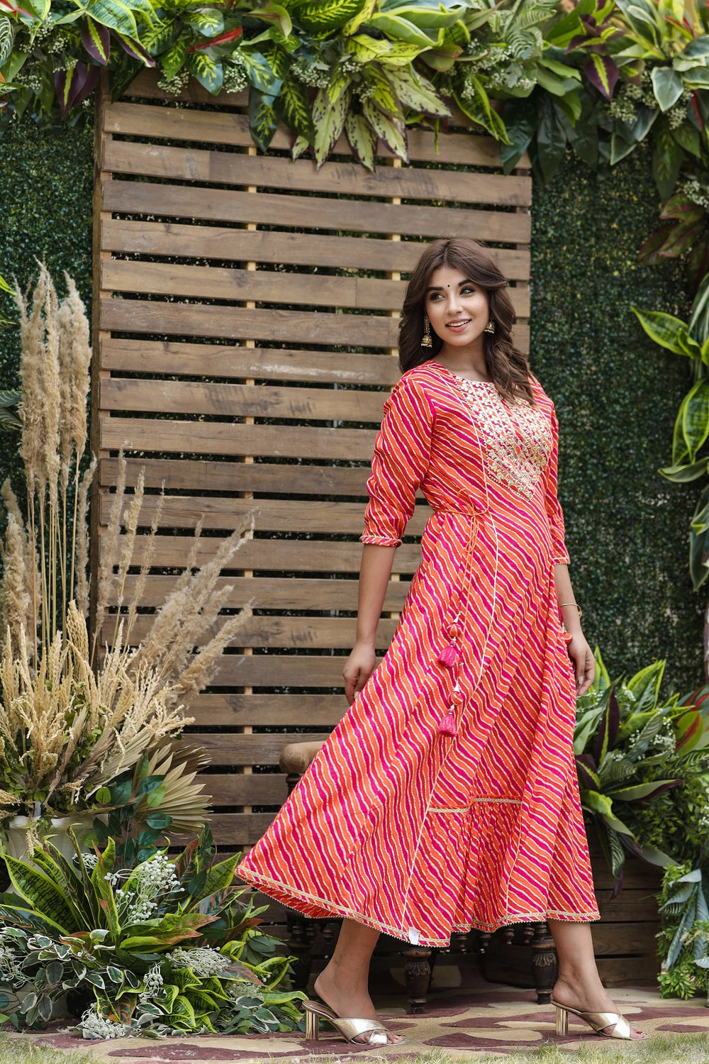 Juniper Women's Cotton Cambric Red Printed Flared Festive Long Dress - Distacart