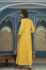 Thumbnail for Juniper Women's Cotton Cambric Yellow Printed Embroidered Flared Festive Long Dress - Distacart